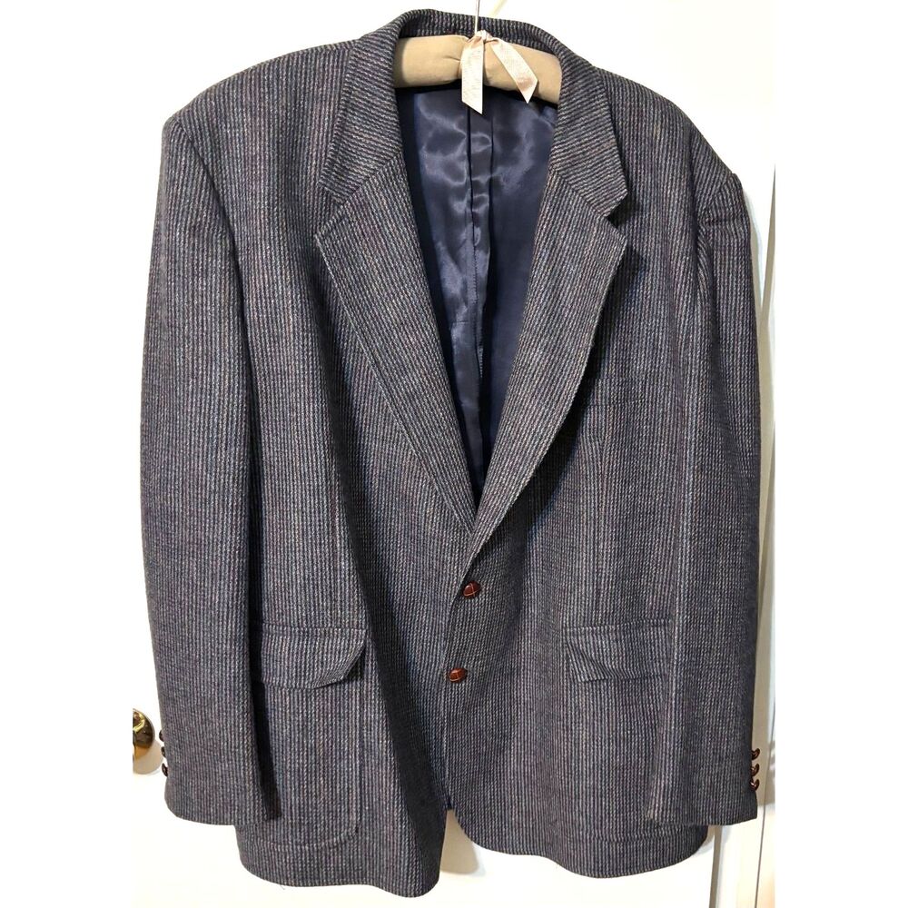 Vintage English Manor Wool Sport Blazer Men's 42R Gray-Blue Tweed Elbow Patch